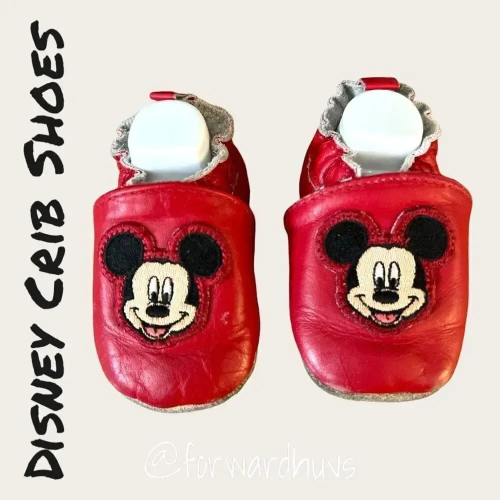 Disney Store Vintage Mickey Mouse Leather Crib Shoes Slippers 6-12 mo